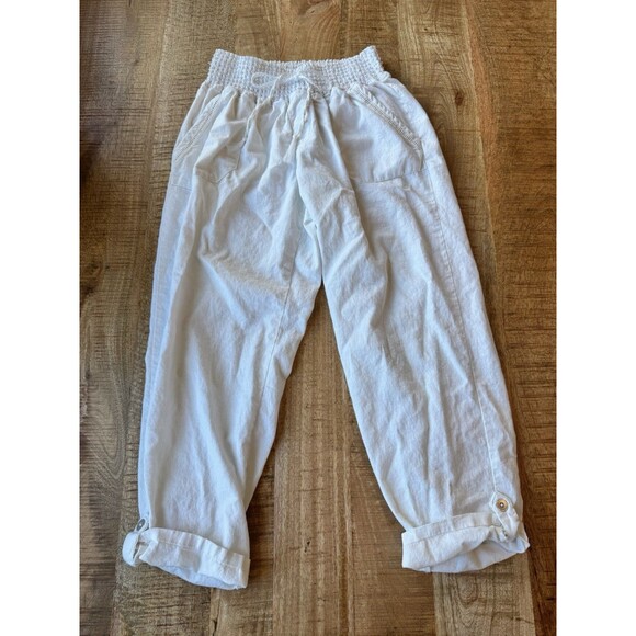Westbound Women's Solid White Linen Pull On Cropped Pants Rolled Cuff Medium - Picture 1 of 11